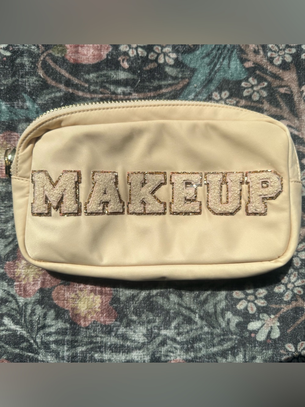 Stoney Clover Lane Cream "MAKEUP" Embroidered Small Pouch